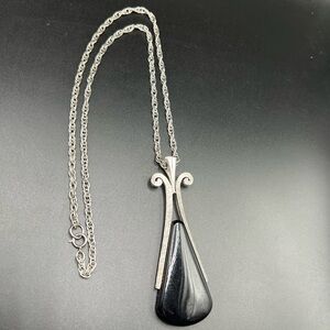 Vintage 70’s Avon Ebony Teardrop Statement Pendant Necklace